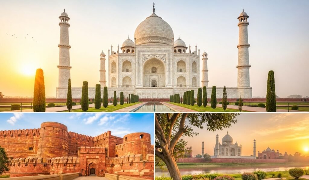 Top Places to Visit in Agra in One Day – Taj Mahal Agra Fort Mehtab Bagh Top attractions in Agra including Taj Mahal Agra Fort and Mehtab Bagh for one day trip
