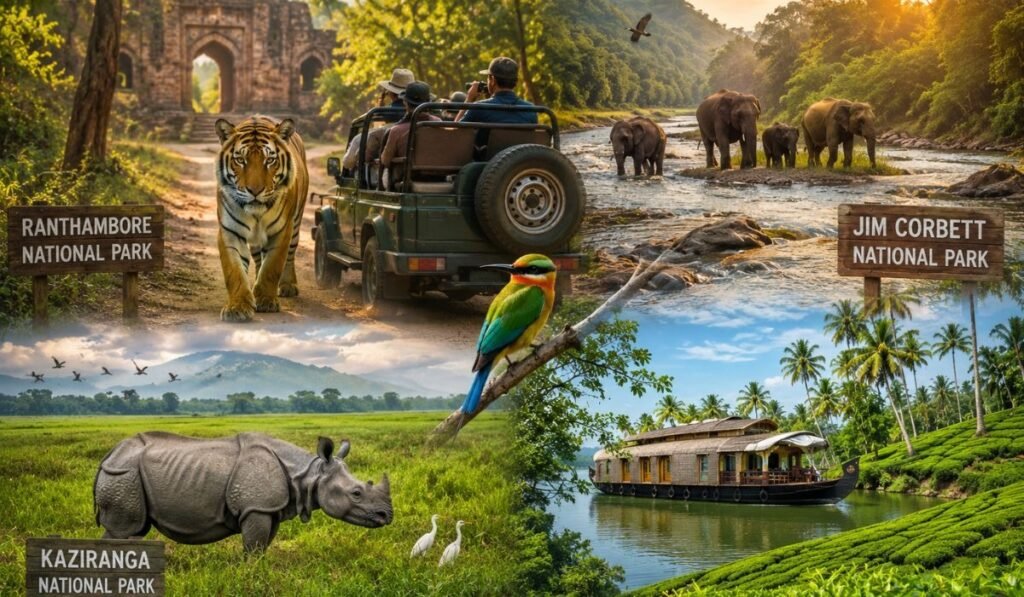 Wildlife and Nature Tour Packages in India – Safari & Eco Tourism Guide Wildlife safari tour in India featuring Ranthambore Jim Corbett Kaziranga and Kerala nature experiences