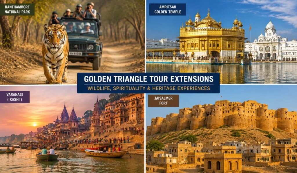 Golden Triangle Tour extensions including Ranthambore tiger safari Golden Temple Varanasi and Jaisalmer